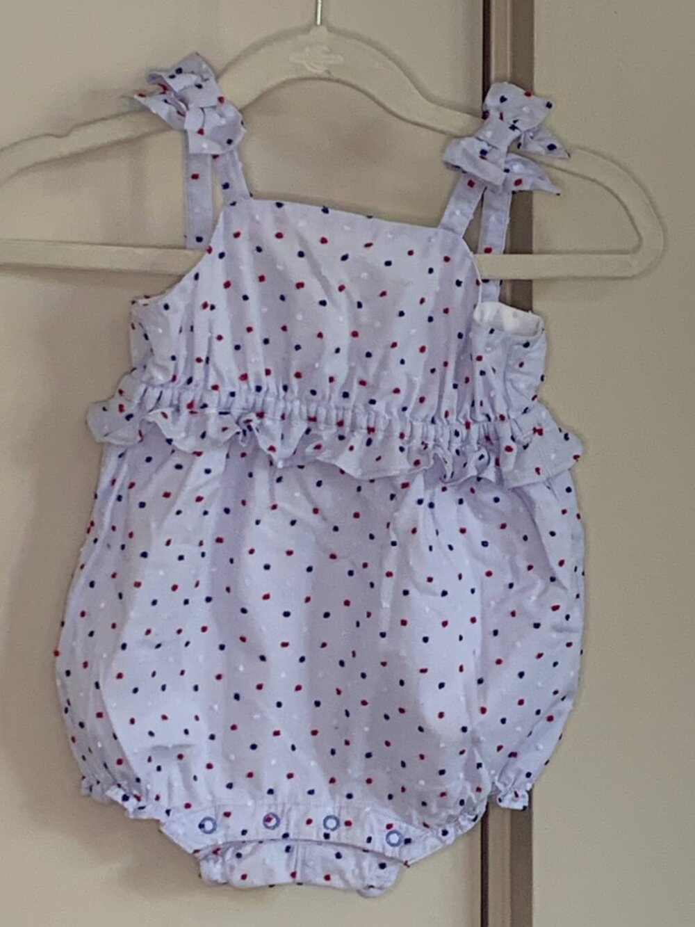 Janie and Jack Baby Girl Red White Blue Dot Bubble Romper 6-12M